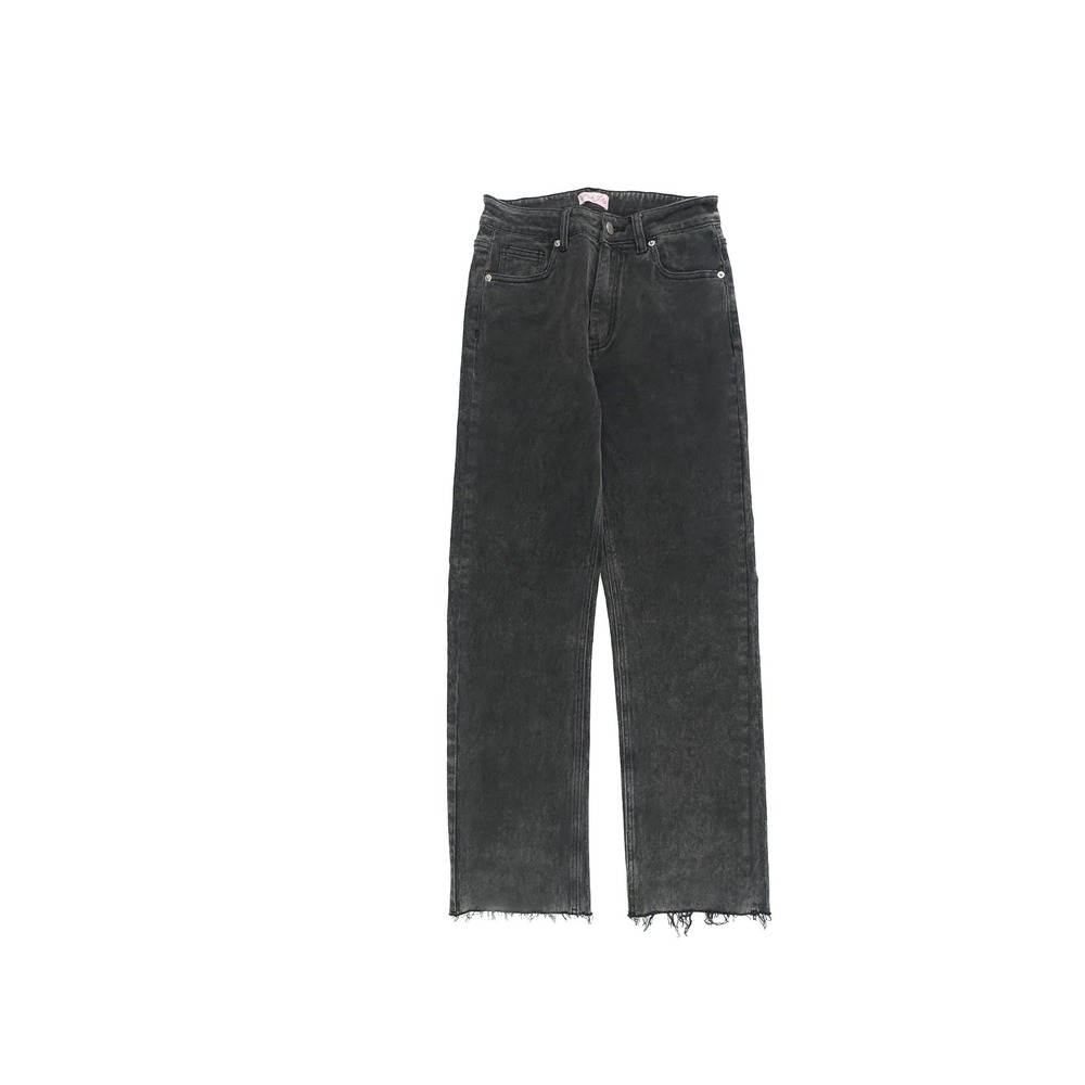 Pink Lily Straight Leg Jeans Womens 27 Black Raw Hem Stretch POP229 High Rise